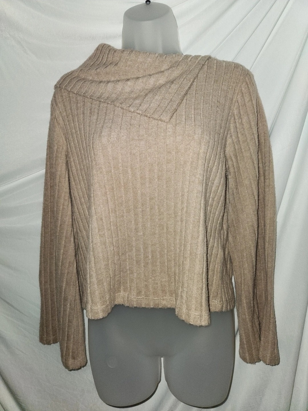 ASOS Ribbed Fold-Over Neck Sweater in Taupe